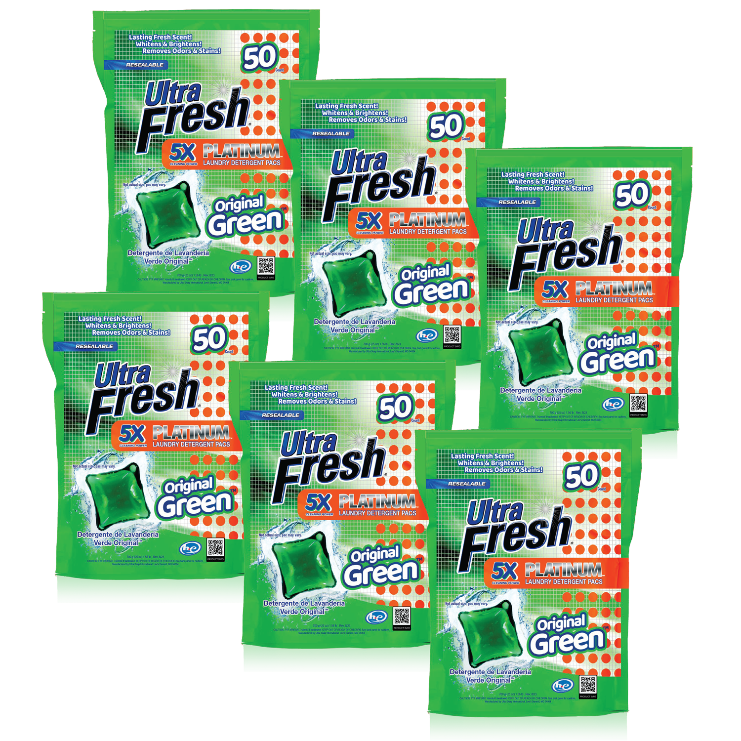 Ultra Fresh® 5X Platinum™ Laundry Detergent Pacs - Original Green™ - 50 Count (Case of 6 = 300 Pacs)