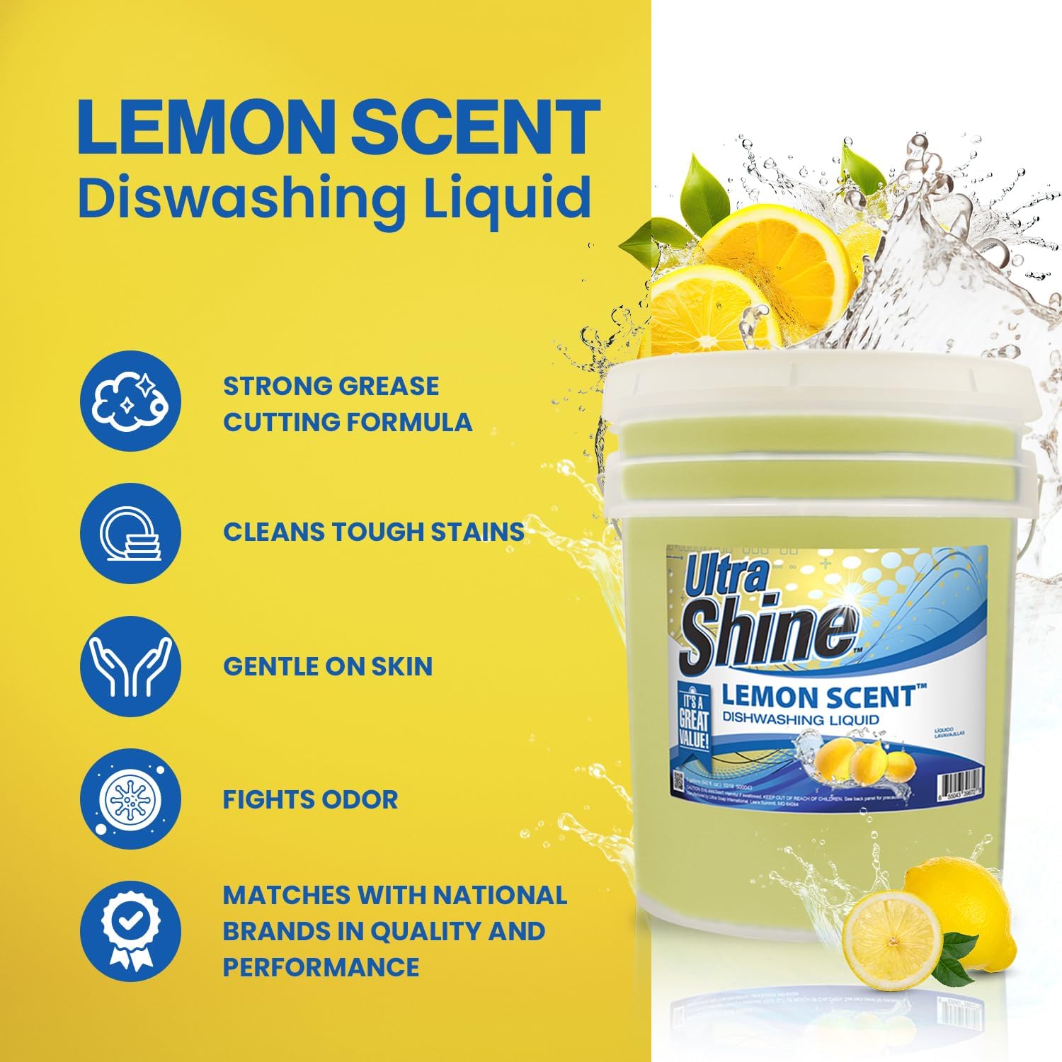 Ultra Shine™ 2X Platinum™ Dishwashing Liquid - Lemon Scent - 5 Gallons