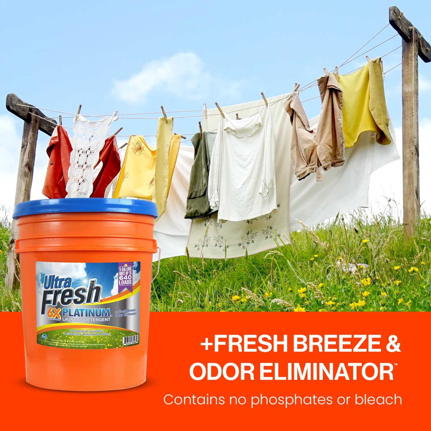 Ultra Fresh® 6X Platinum™ Laundry Detergent + Fresh Breeze™ Odor Eliminator - 5 Gallons
