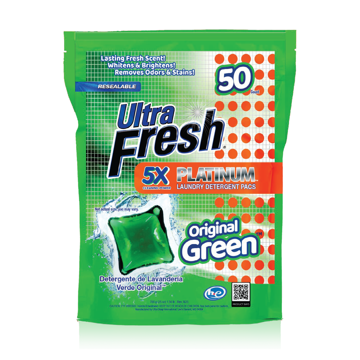 Ultra Fresh® 5X Platinum™ Laundry Detergent Pacs - Original Green™ - 50 Count (Case of 6 = 300 Pacs)