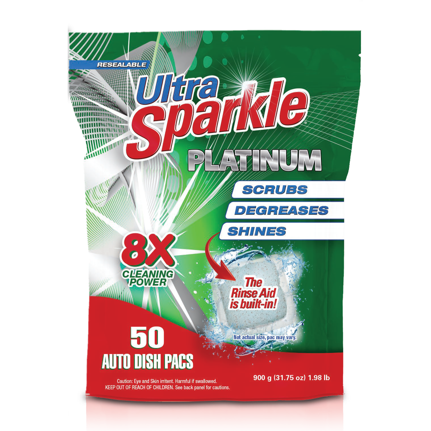 Ultra Sparkle® Platinum™ Auto Dish Pacs with built-in Rinse Aid - 50 Count (Case of 6 = 300 Pacs)