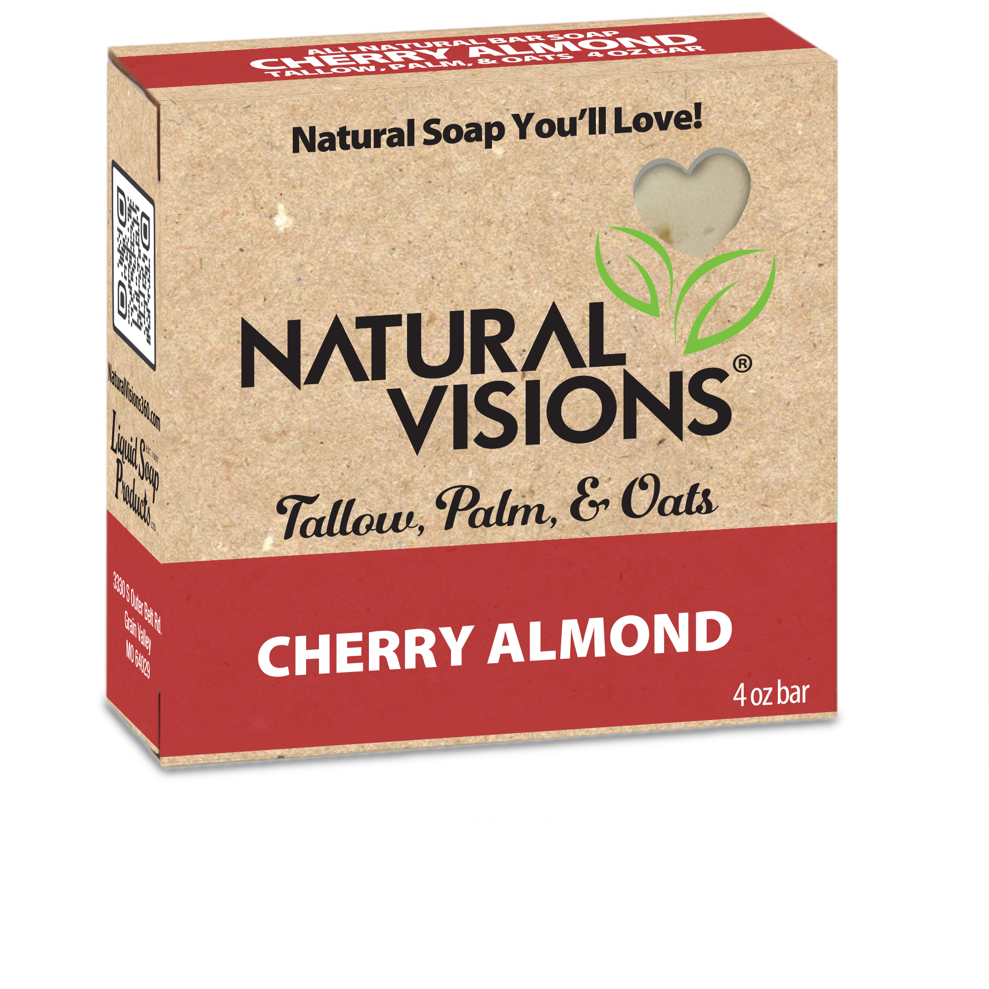 Natural Visions Tallow & Oatmeal - Cherry Almond - 4 oz. Bar Soap